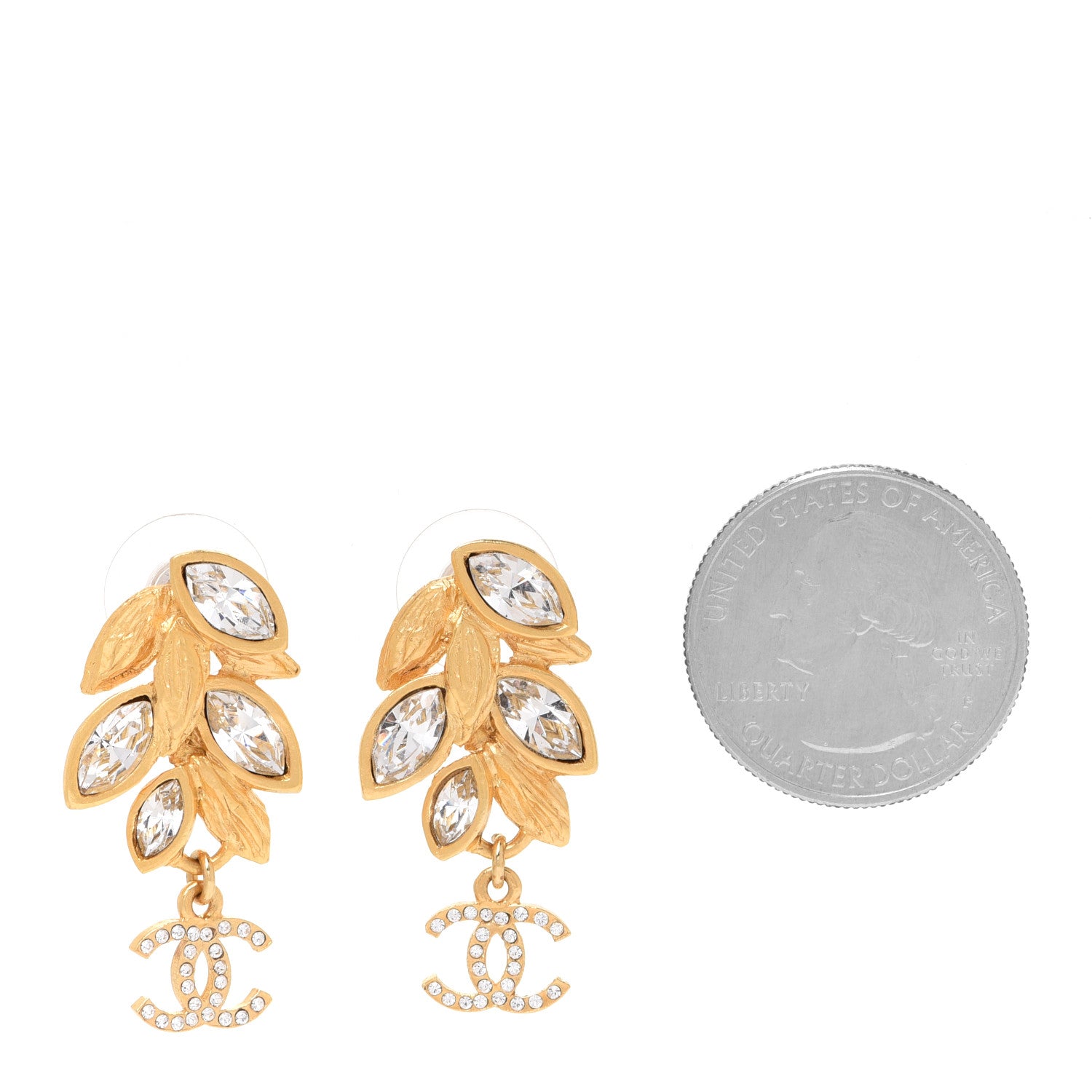 Chanel Crystal Sparkling Wheat CC Drop Earrings Gold 2 of 5