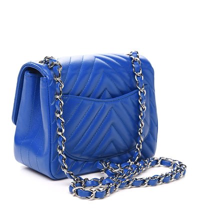 Chanel Caviar Chevron Quilted Mini Square Flap Blue 2 of 9