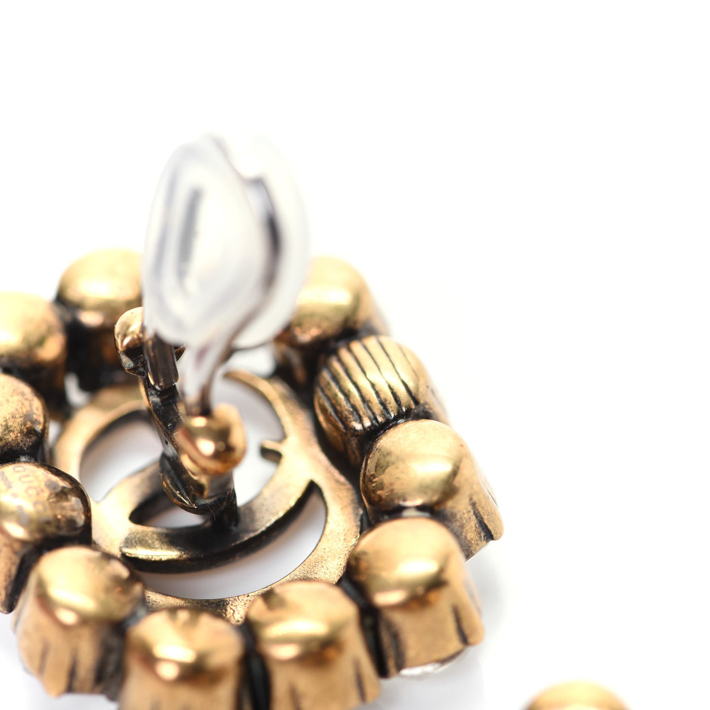 Metal Crystal Double G Clip On Earrings Aged Gold