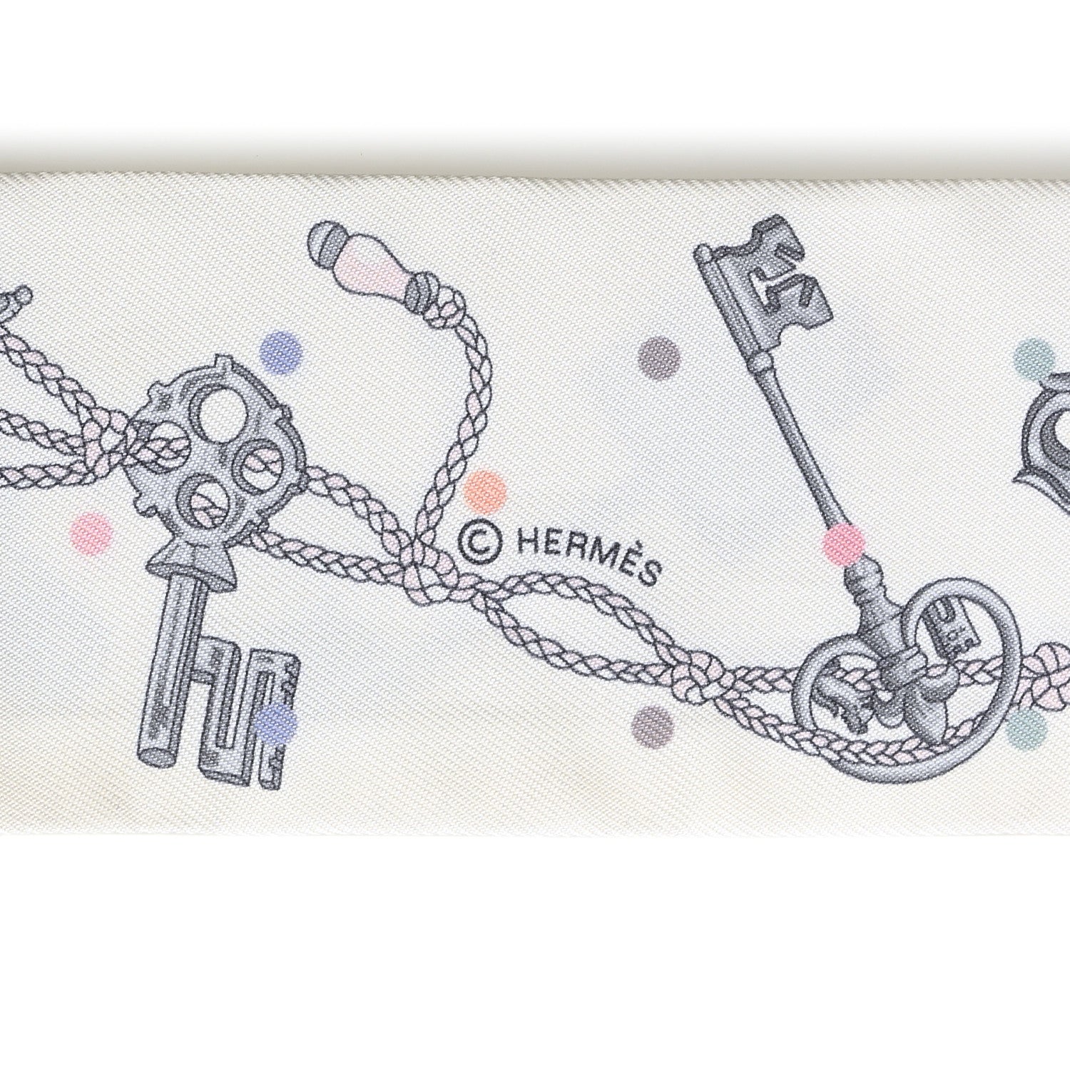 Hermes Silk Les Cles A Pois Twilly White Gris Acier 3 of 4