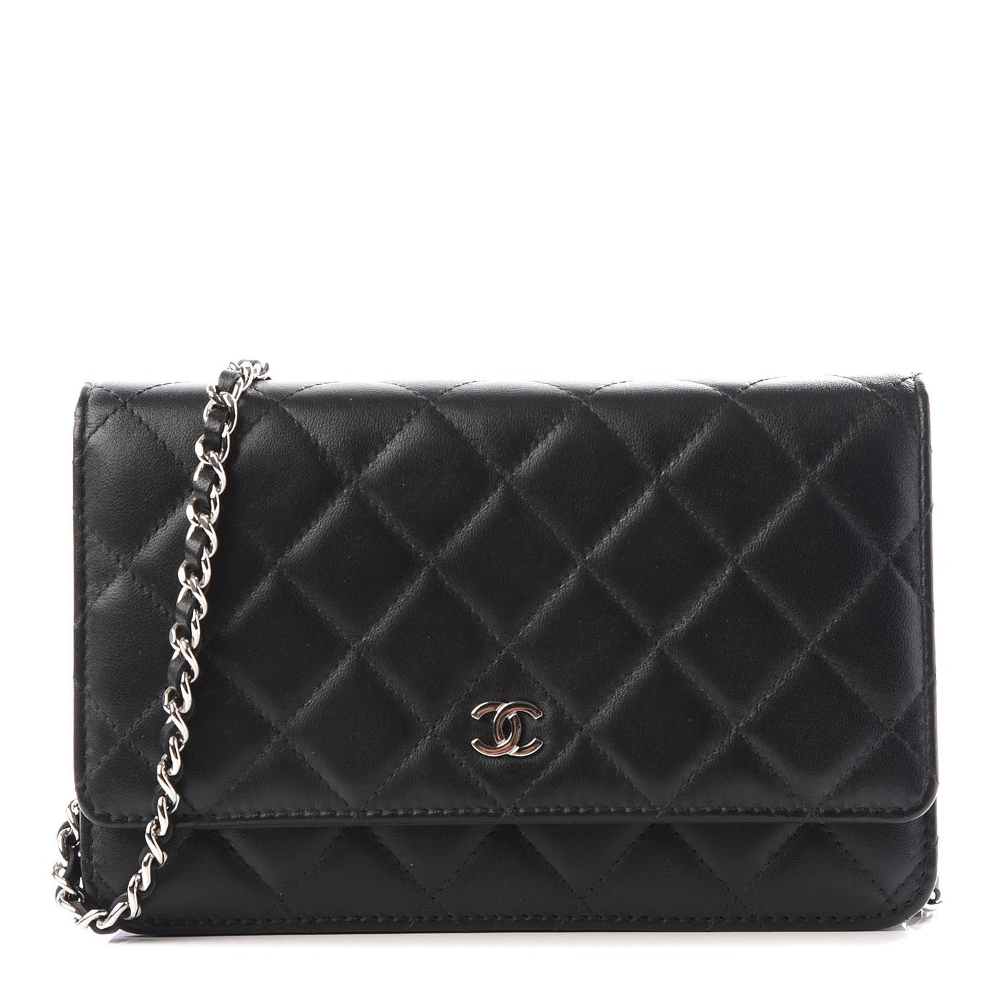 Lambskin Quilted Wallet On Chain WOC Black