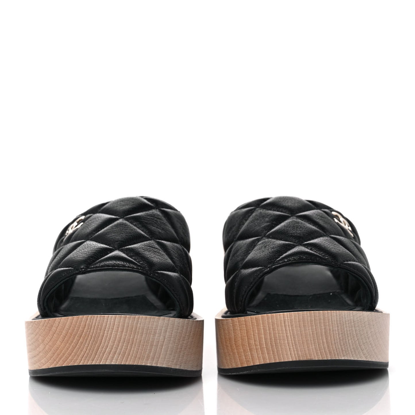 Lambskin Quilted CC Wedge Sandals 39 Black