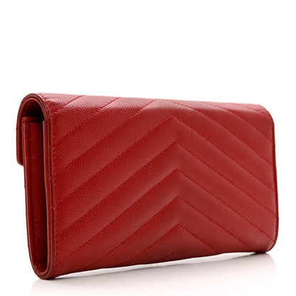 Saint Laurent Grain De Poudre Matelasse Chevron Monogram Flap Wallet Red 3 of 8