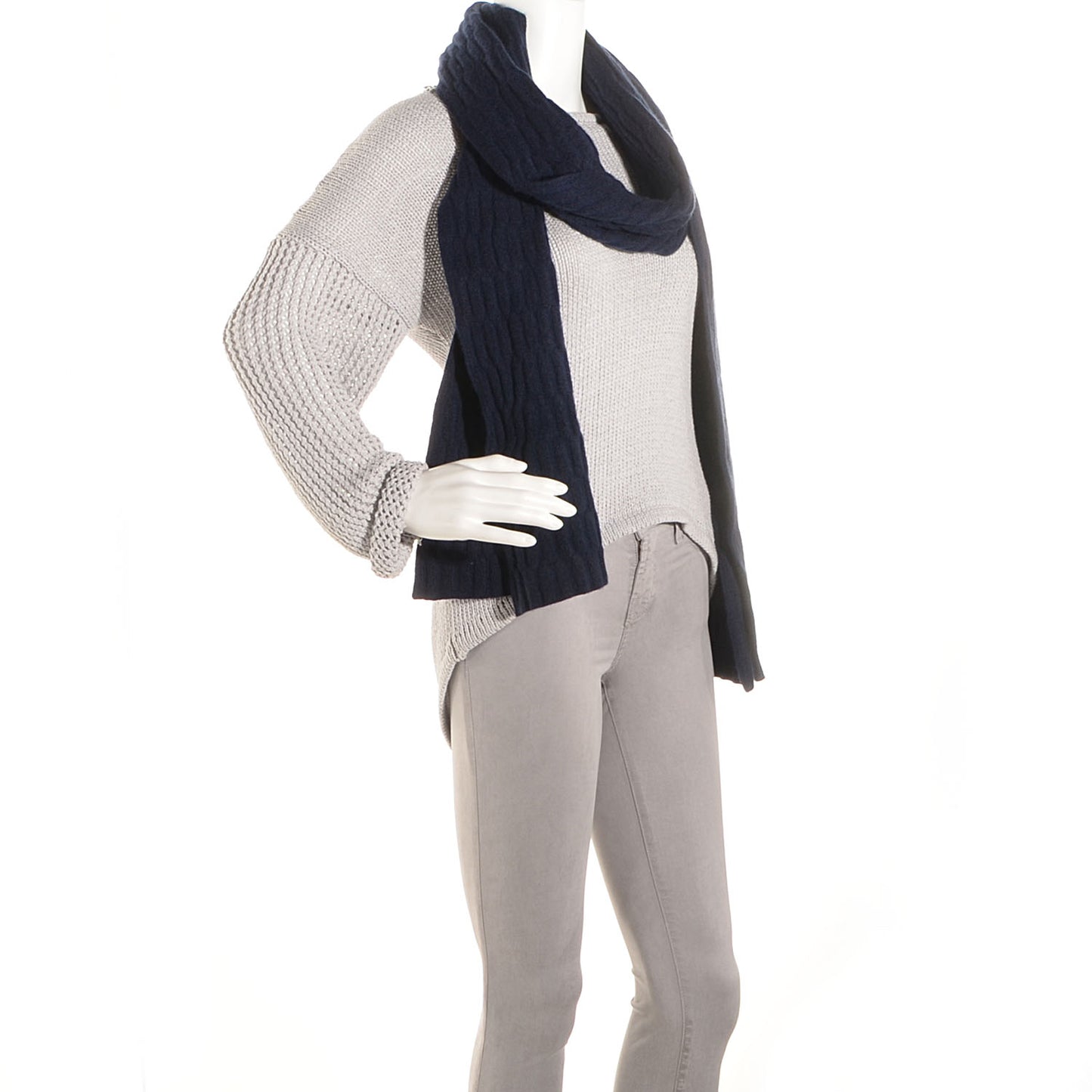 Cashmere Wool Silk Knit Scarf Navy