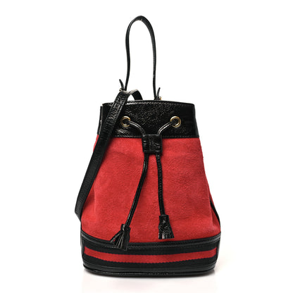 Gucci Suede Patent Web Small Ophidia Bucket Bag Hibiscus Red Black 1 of 9