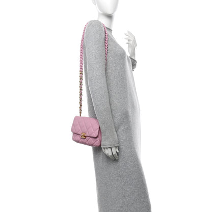 Chanel Lambskin Quilted Mini Lacquered Chain Flap Pink 3 of 10