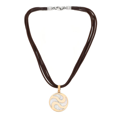 Bulgari Stainless Steel 18K Yellow Gold Leather Mother of Pearl Optical Illusion Pendant Necklace 3 of 7