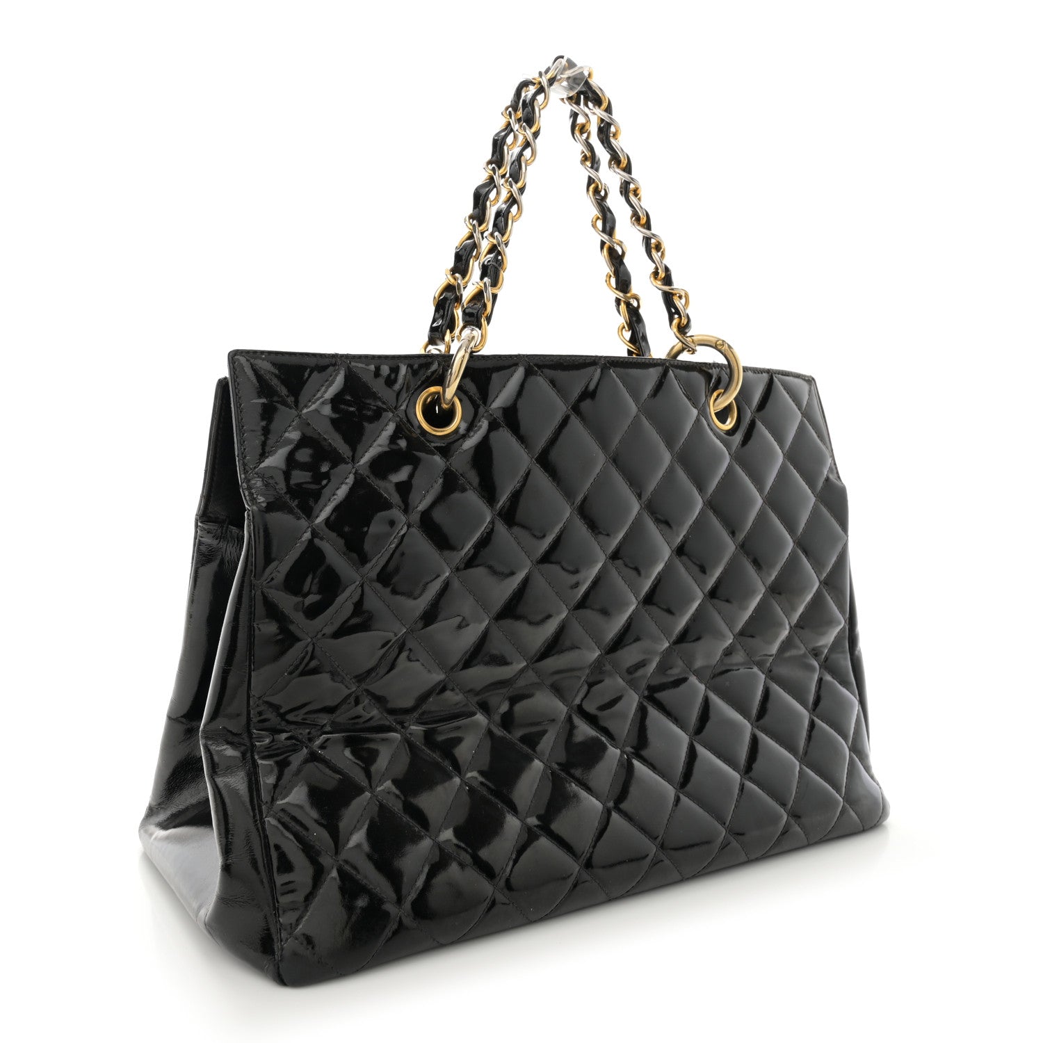 Chanel Patent Quilted Grand Shopping Tote GST Black 3 of 18