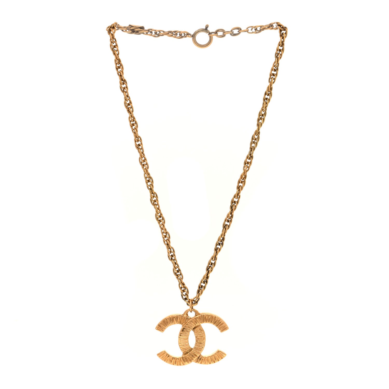Chanel Metal Textured CC Chain Pendant Necklace Gold 3 of 4
