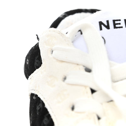Chanel Printed Suede Calfskin Womens Sneakers 38 Black White 8 of 9