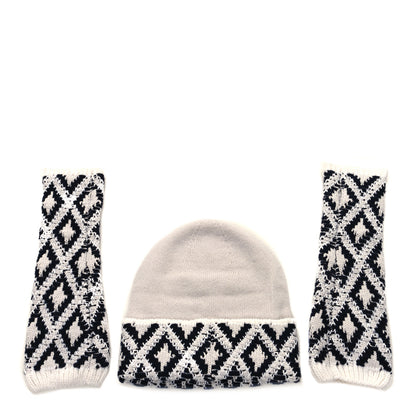 Chanel Cashmere Blend CC Beanie Hat With Gloves Set White Navy Blue 2 of 4