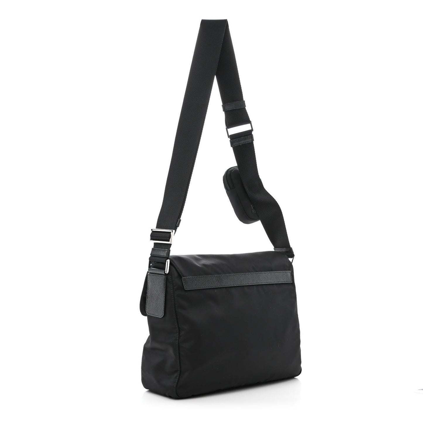 Re-Nylon Vela Saffiano Pocket Single Buckle Messenger Shoulder Bag Black