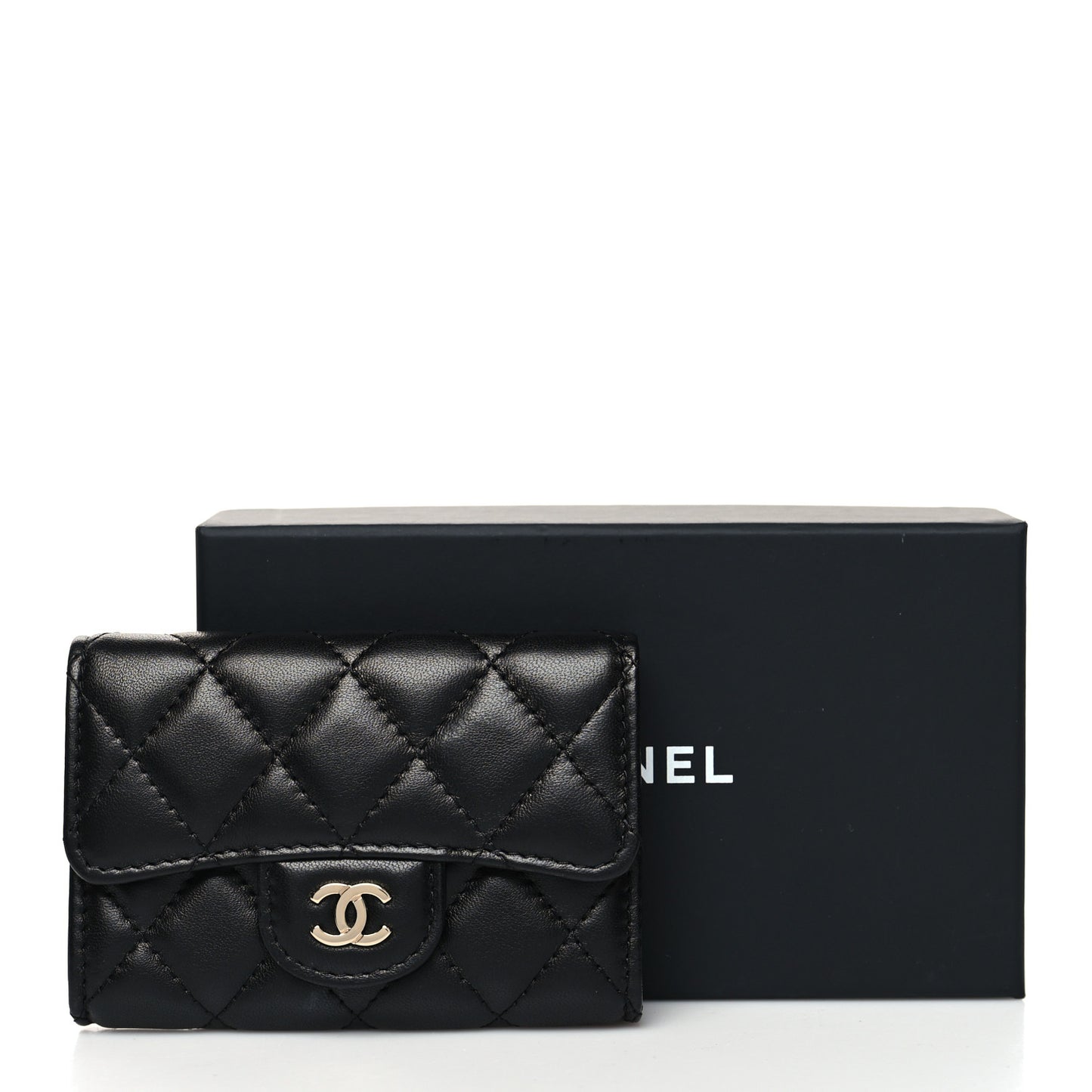 Lambskin Quilted Flap Card Holder Wallet Black