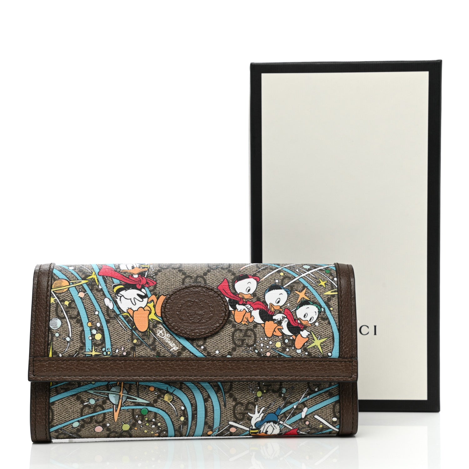 Gucci X DISNEY GG Supreme Monogram Donald Duck Interlocking G Continental Wallet Beige Multicolor New Acero 8 of 8