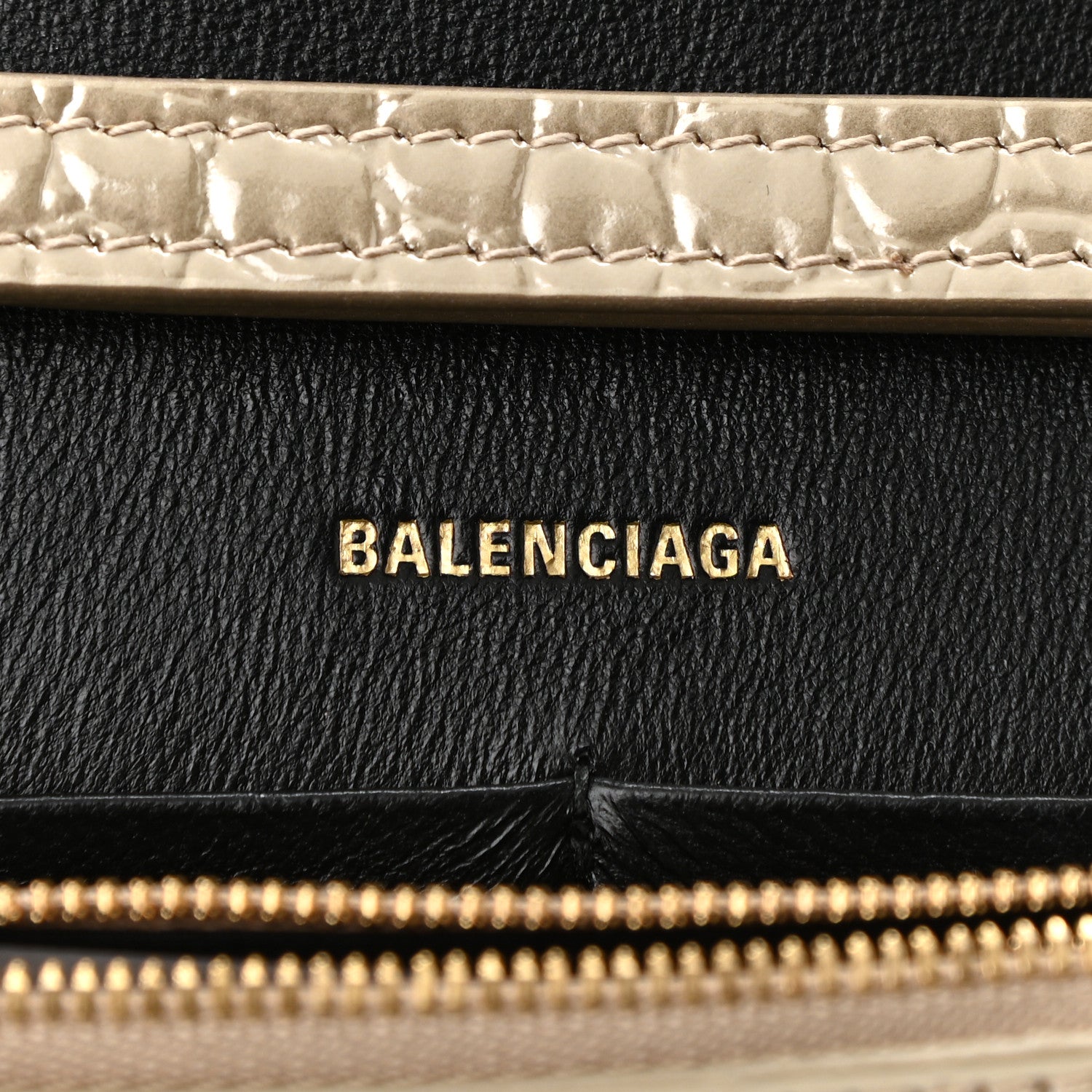 Balenciaga Shiny Calfskin Crocodile Embossed Hourglass Chain Bag Light Gold 6 of 9