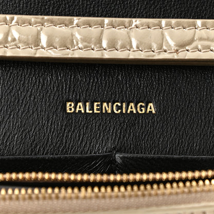 Balenciaga Shiny Calfskin Crocodile Embossed Hourglass Chain Bag Light Gold 6 of 9