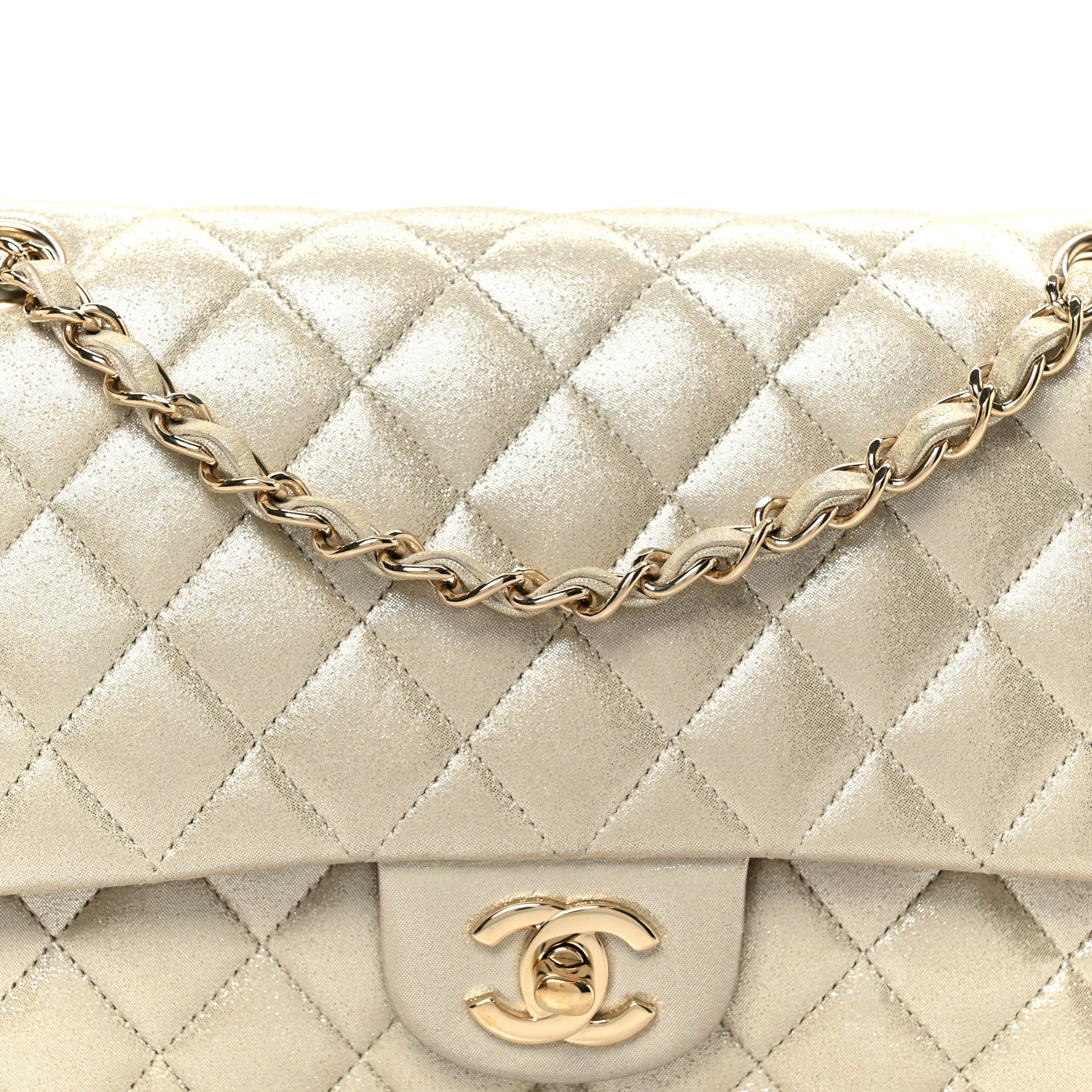 Chanel Metallic Canvas Quilted Medium Double Flap Light Gold 9 of 11