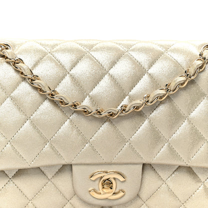 Chanel Metallic Canvas Quilted Medium Double Flap Light Gold 9 of 11
