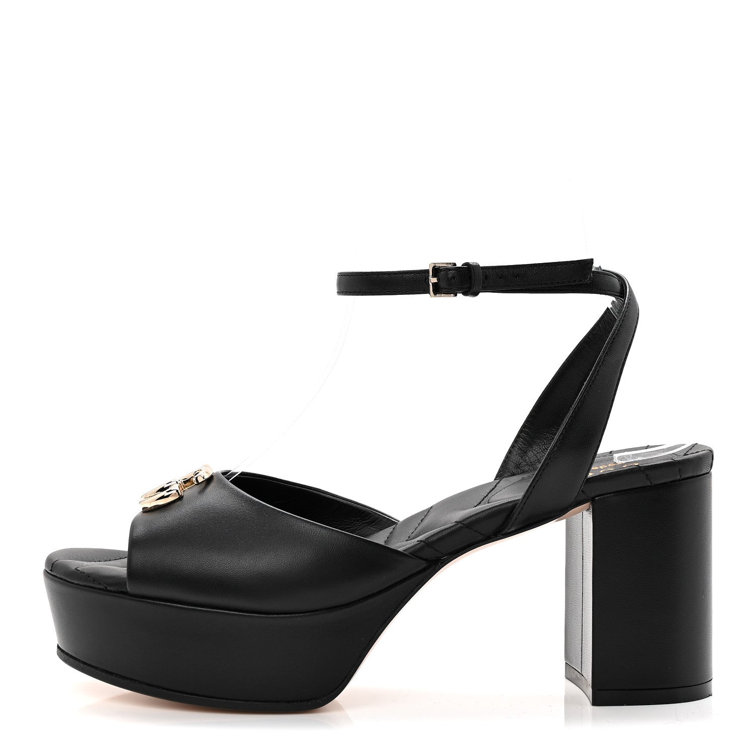 Gucci Calfskin GG Charlotte Ankle Wrap 30/85mm Platform Sandals 37.5 Black 1 of 10