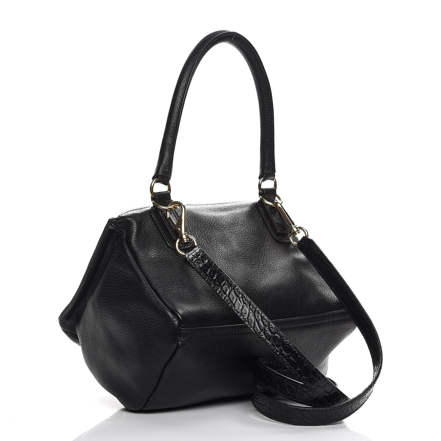 Calfskin Crocodile Embossed Small Pandora Black