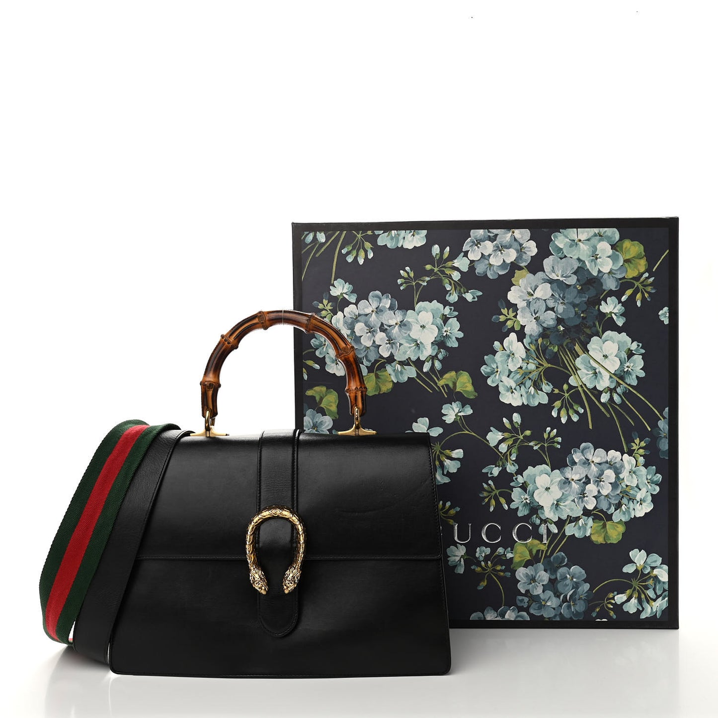Moon Calfskin Web Large Dionysus Bamboo Top Handle Bag Black