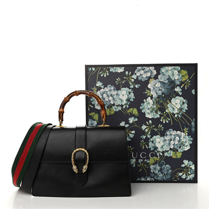 Gucci Moon Calfskin Web Large Dionysus Bamboo Top Handle Bag Black 12 of 15