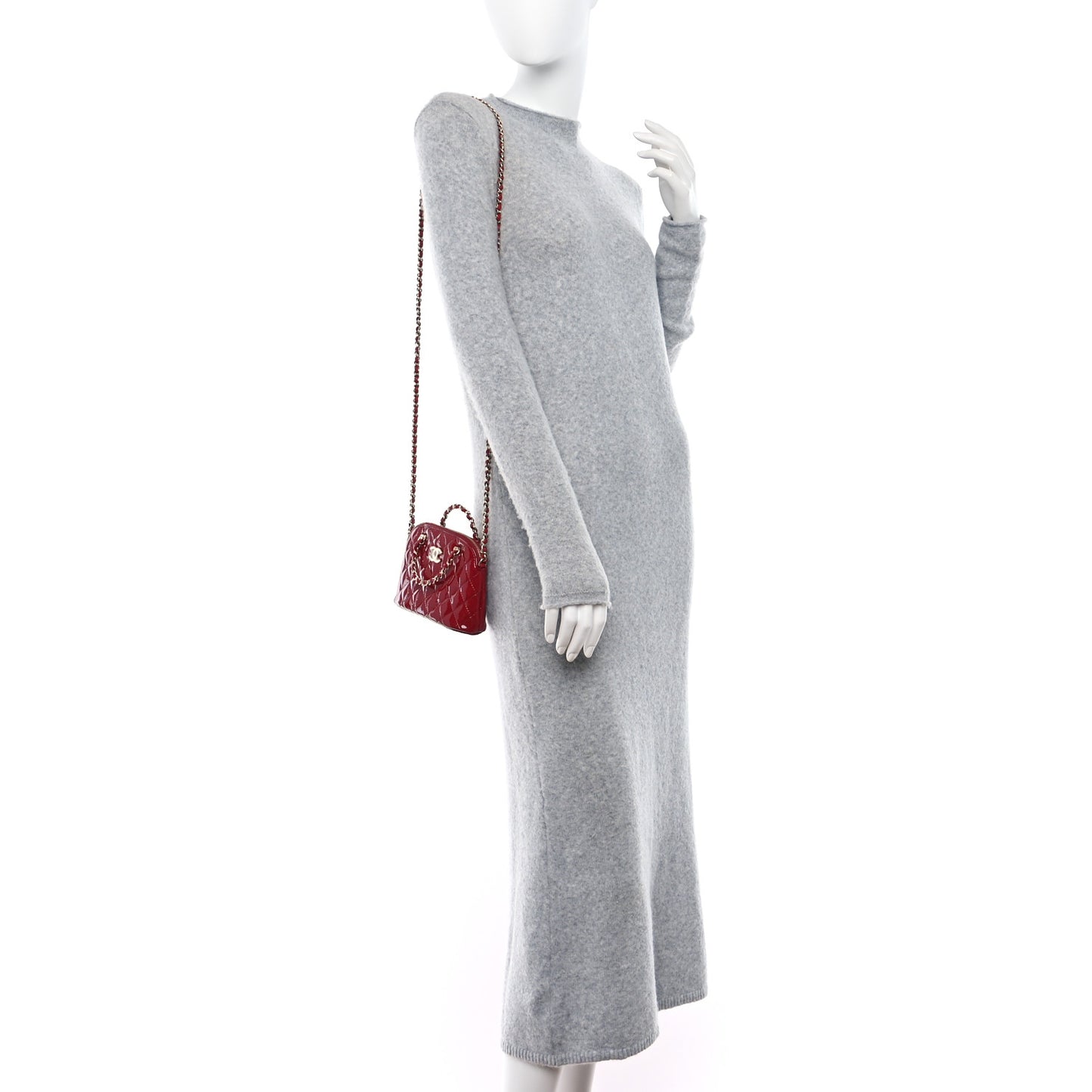Patent Calfskin Quilted Shiny Coco Clutch With Chain Red