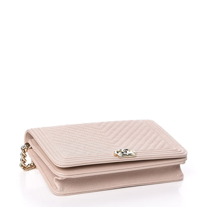 Chanel Caviar Chevron Quilted Boy Wallet On Chain WOC Light Beige 4 of 12