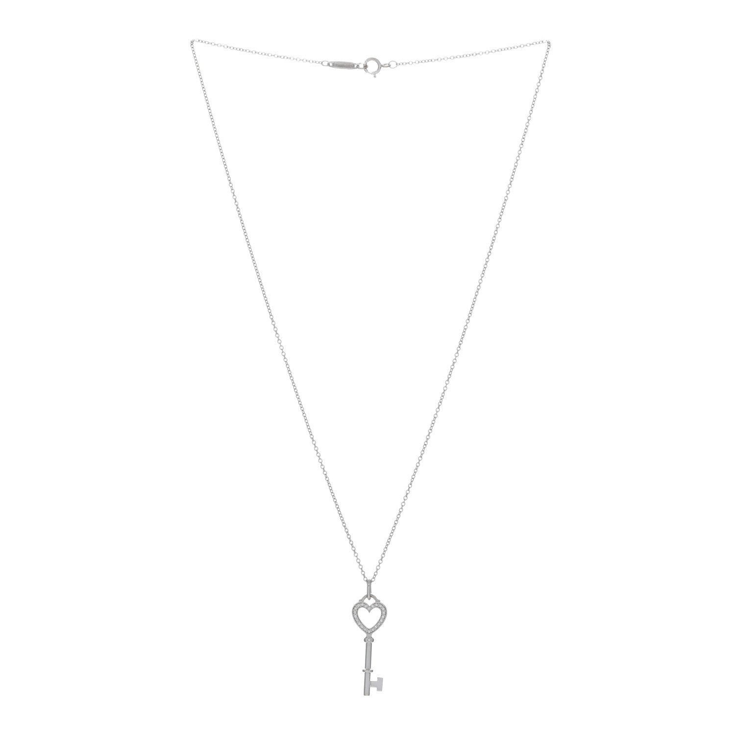 Tiffany 18K White Gold Diamond Mini Heart Key Charm Pendant Link Necklace 2 of 5