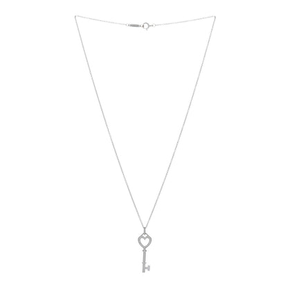 Tiffany 18K White Gold Diamond Mini Heart Key Charm Pendant Link Necklace 2 of 5