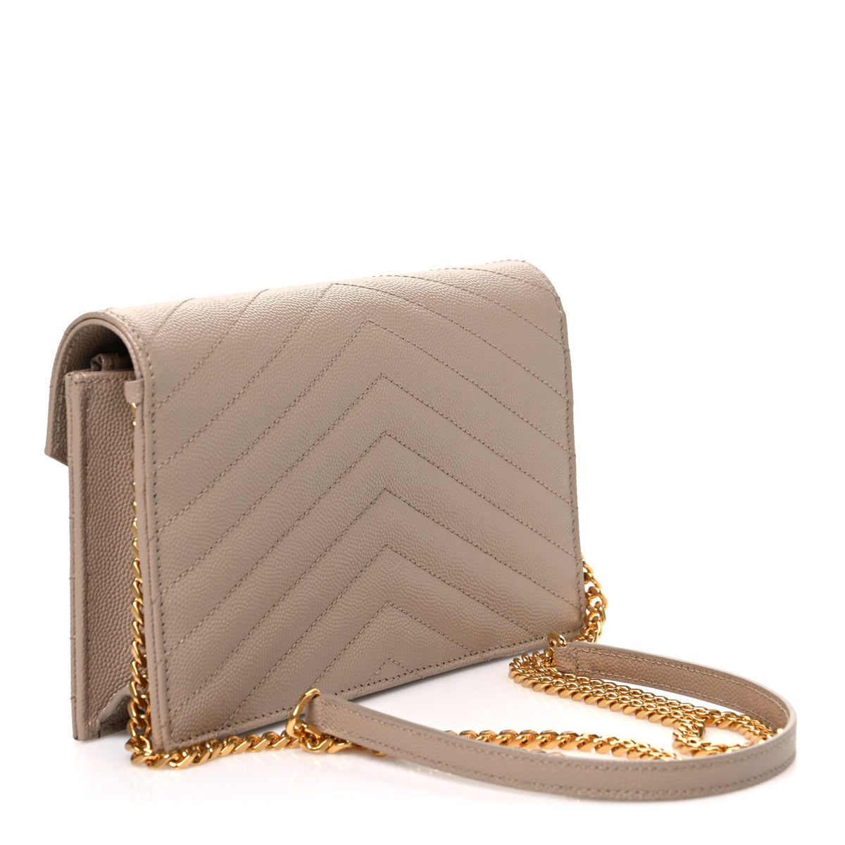 Saint Laurent Grain De Poudre Matelasse Chevron Monogram Envelope Chain Wallet Dark Beige 3 of 11