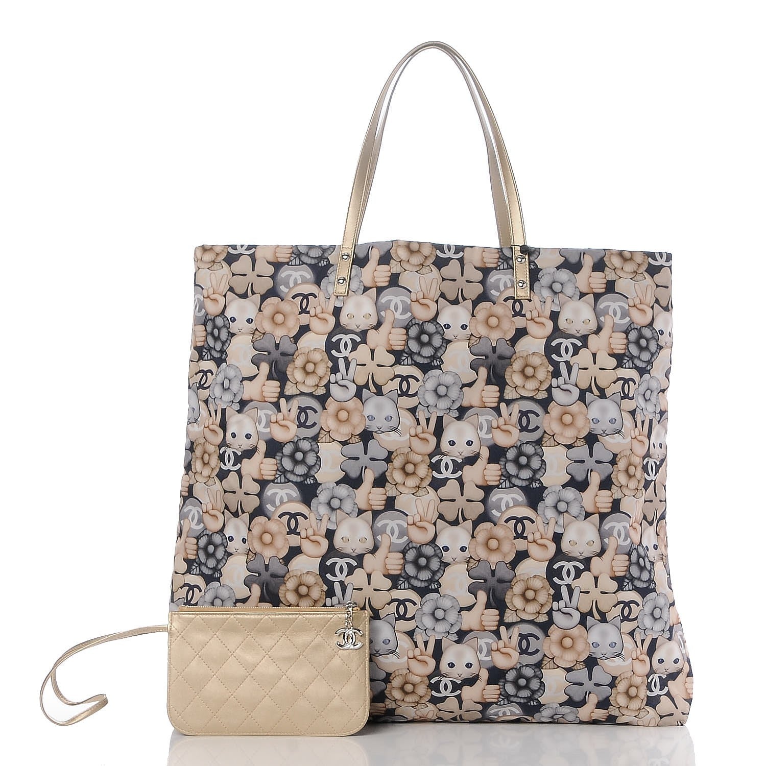 Chanel Nylon Cat Emoticon Tote Navy Gold 5 of 9