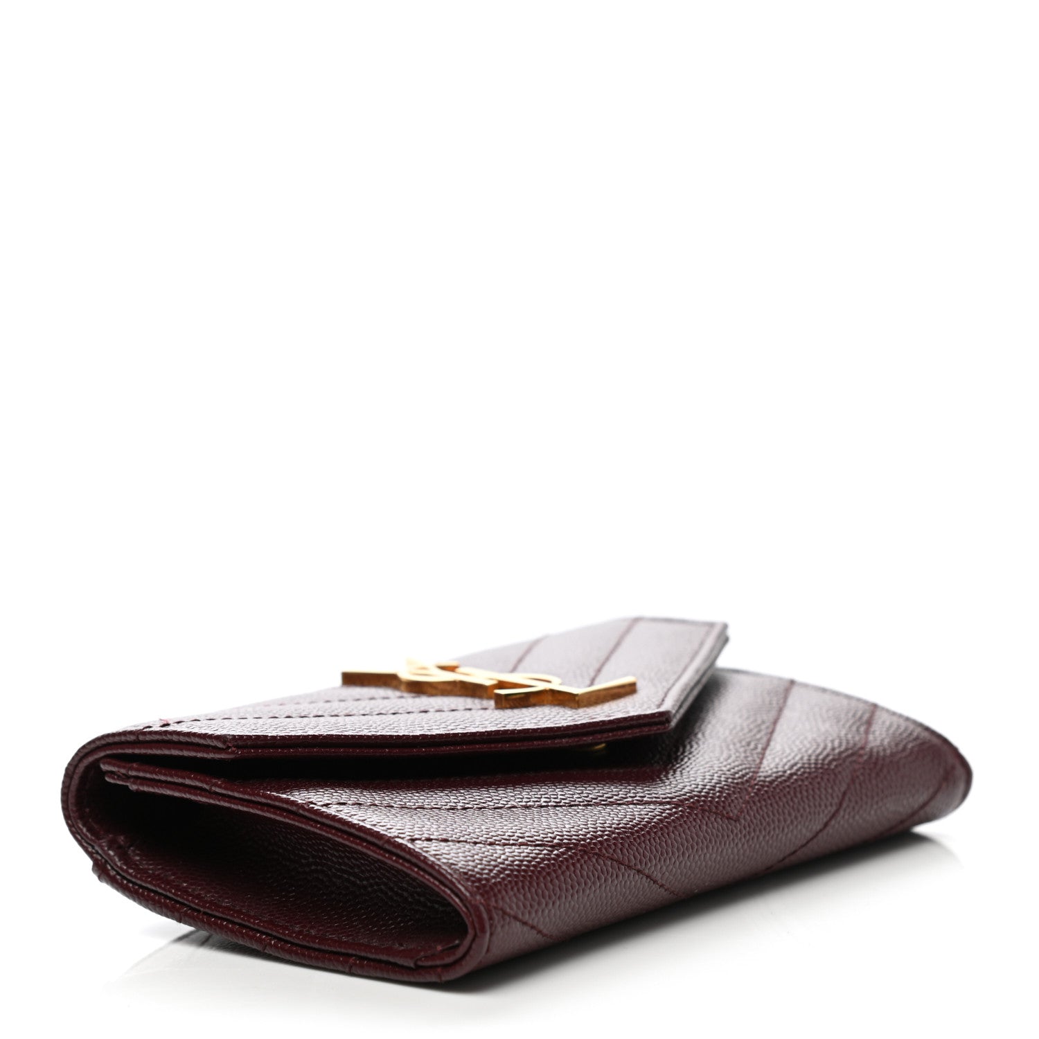 Saint Laurent Grain De Poudre Matelasse Chevron Small Monogram Envelope Wallet Bordeaux 4 of 6