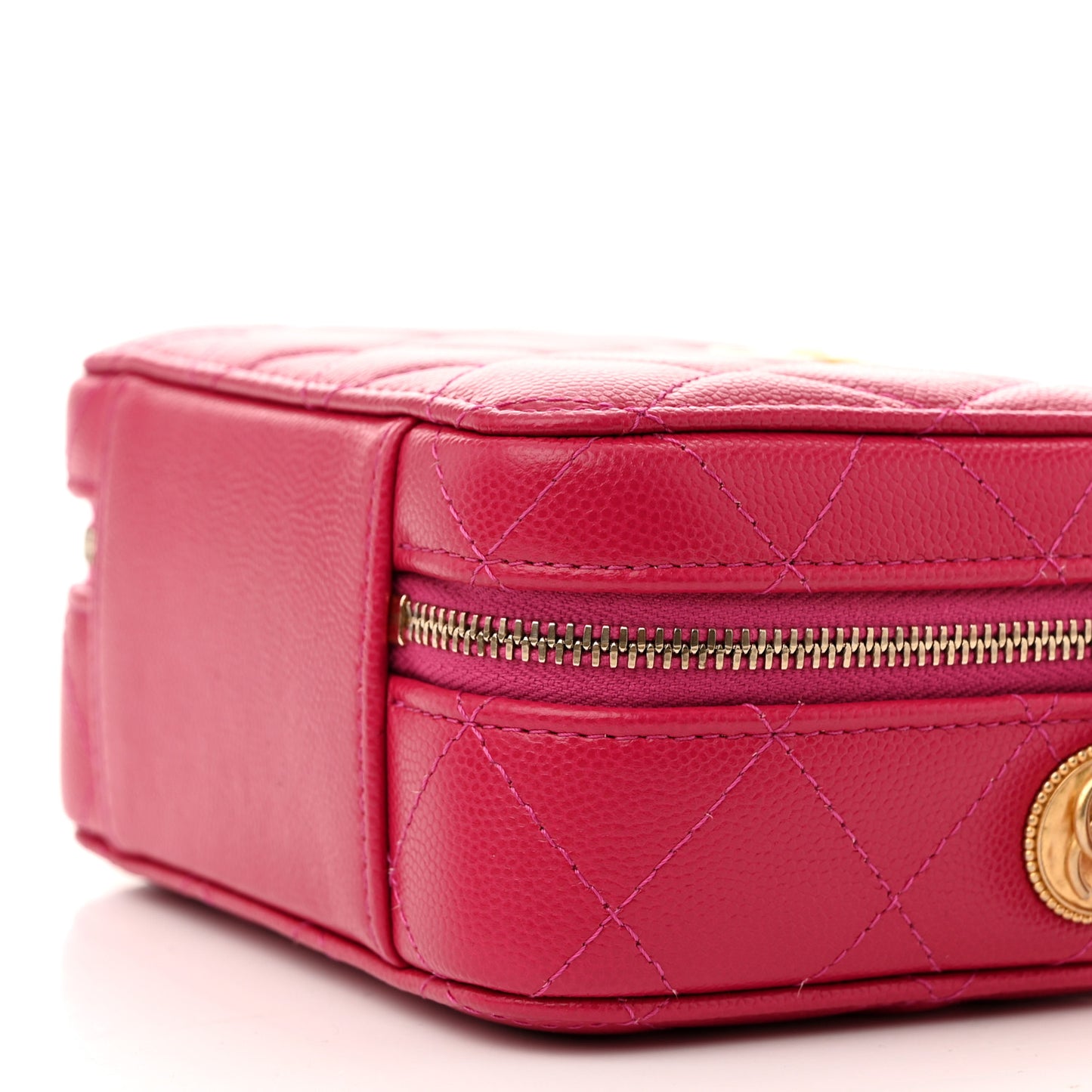 Caviar Quilted Twist Your Buttons Clutch With Chain Fuchsia