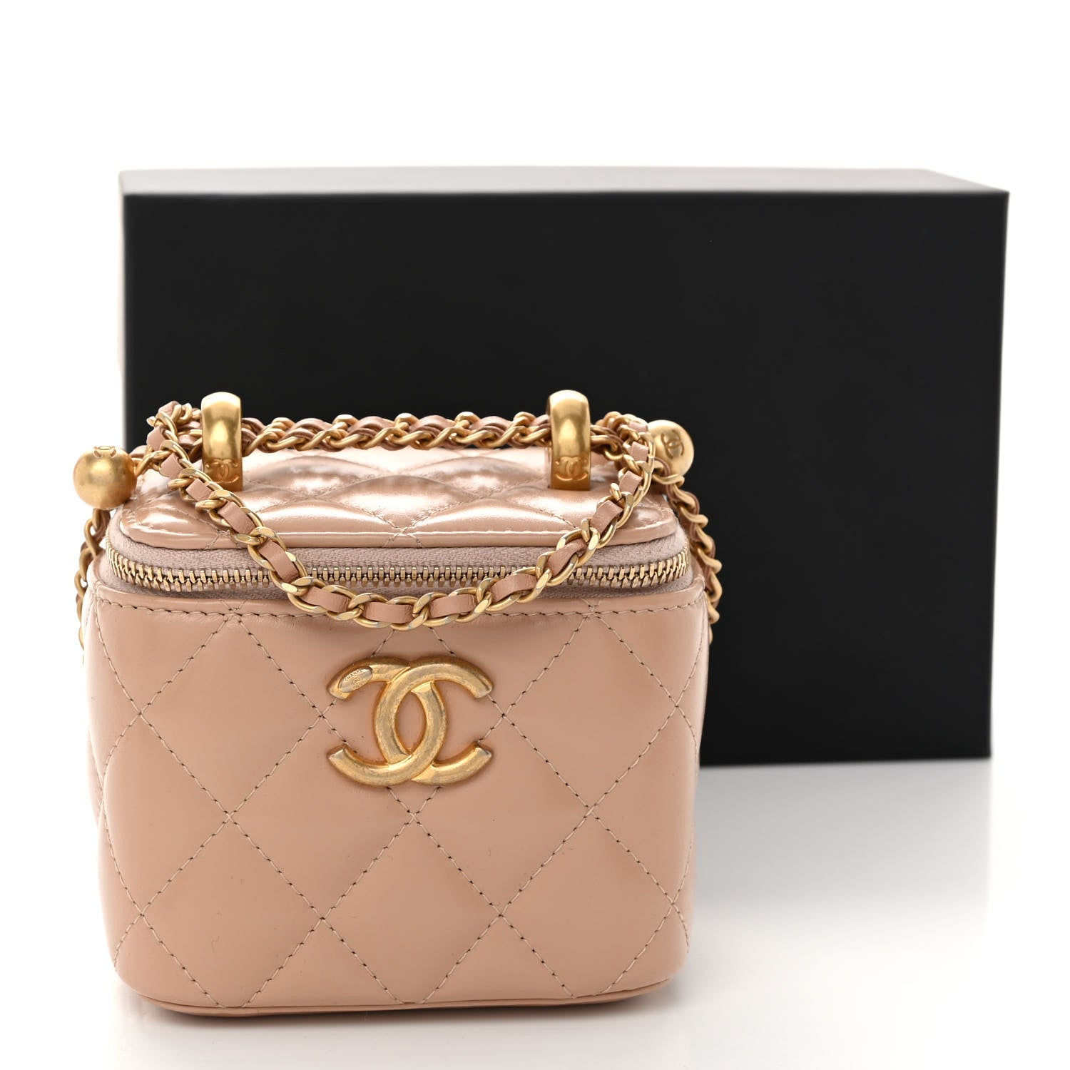 Chanel Calfskin Quilted Mini Perfect Fit Vanity Case With Chain Beige 11 of 11