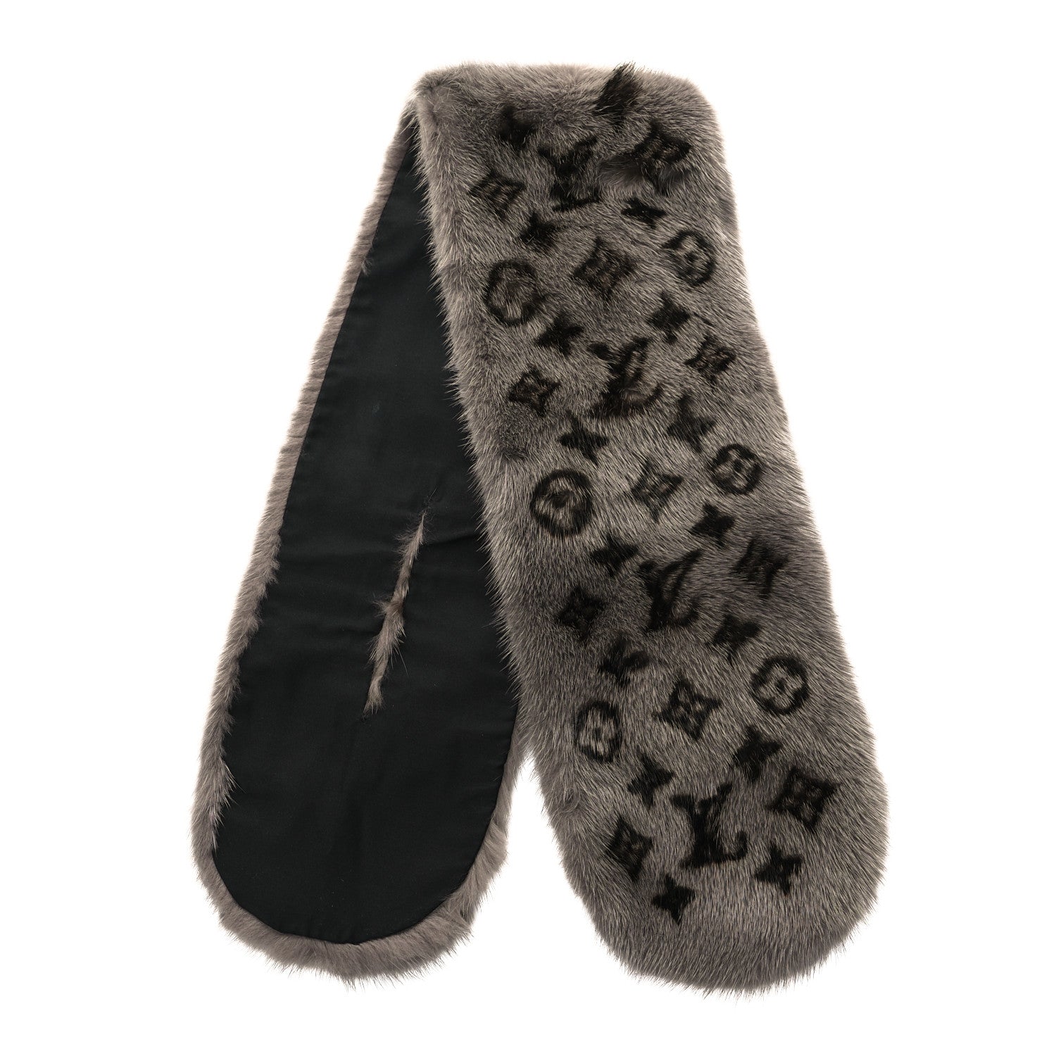 Louis Vuitton Monogram Mink Fur Scarf Stole Wrap Grey 2 of 3