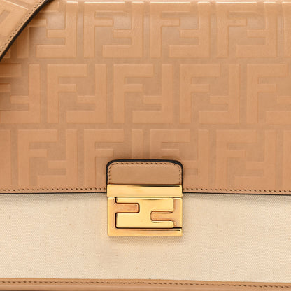 Fendi Vitello Cristallo Nature Canvas FF 1974 Embossed Kan U Shoulder Bag Makeup Grezzo 9 of 13