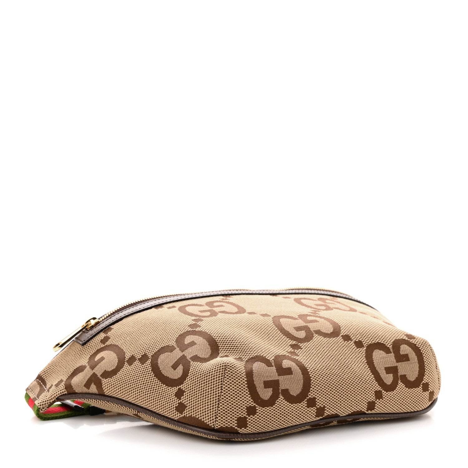 Gucci Monogram Jumbo GG Textured Dollar Calfskin Web Belt Bag Camel Ebony New Acero 4 of 11