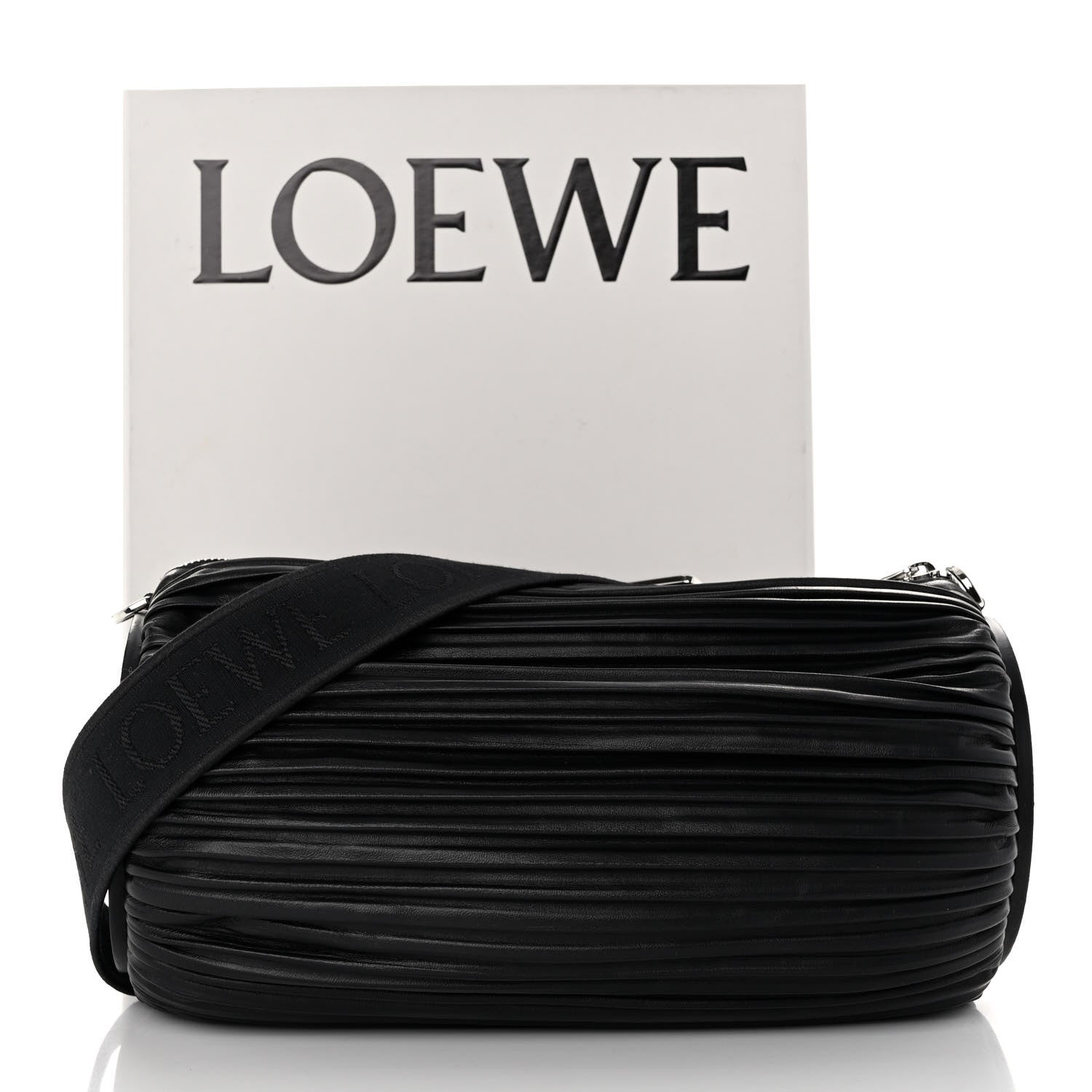 Loewe Lambskin Pleated Bracelet Large Pouch shoulder Bag Black 12 of 12