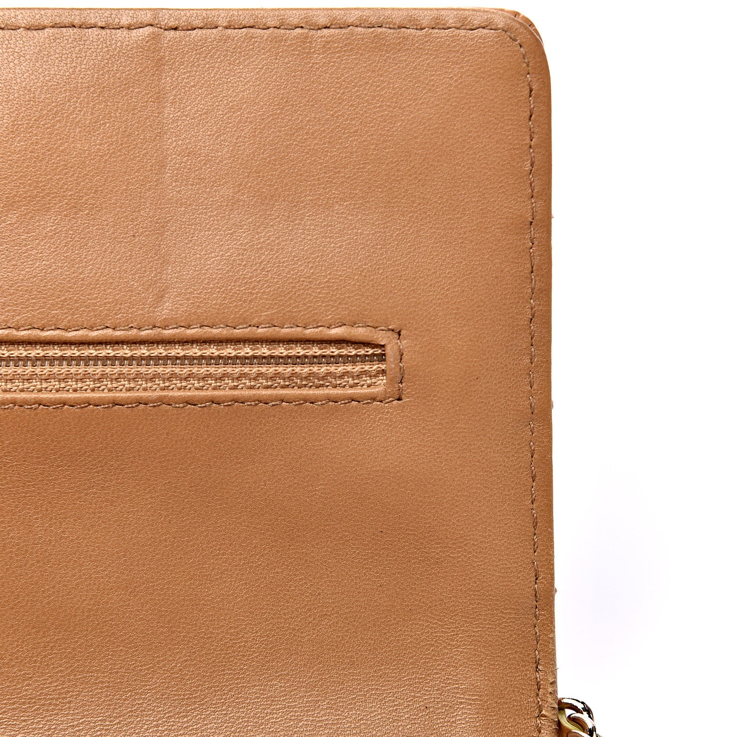 Chanel Calfskin Stitched Square Quilted Wallet On Chain WOC Beige 10 of 17