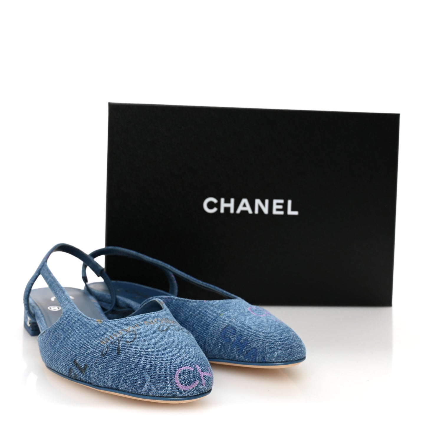 Denim Printed Denim Mood Cap Toe CC Slingback Flats 37 Light Blue Multicolor
