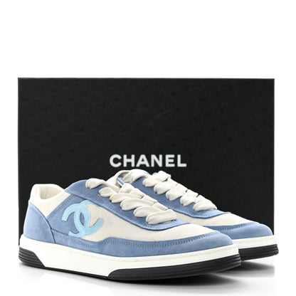 Chanel Suede Kidskin Womens CC Sneakers 38 White Blue 11 of 11