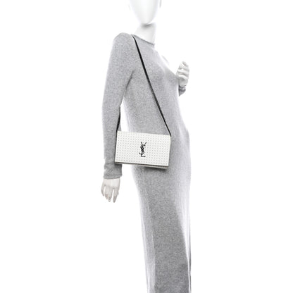 Saint Laurent Grain De Poudre Square Dot Print Monogram Chain Wallet White Matte Black 2 of 10