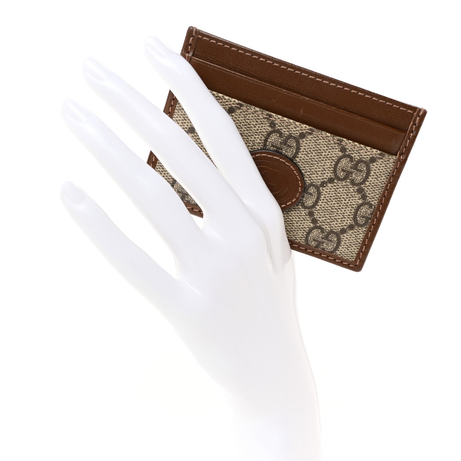 Gucci GG Supreme Monogram Azalea Calfskin Retro Interlocking G Card Holder Beige Ebony Brown Sugar 2 of 7