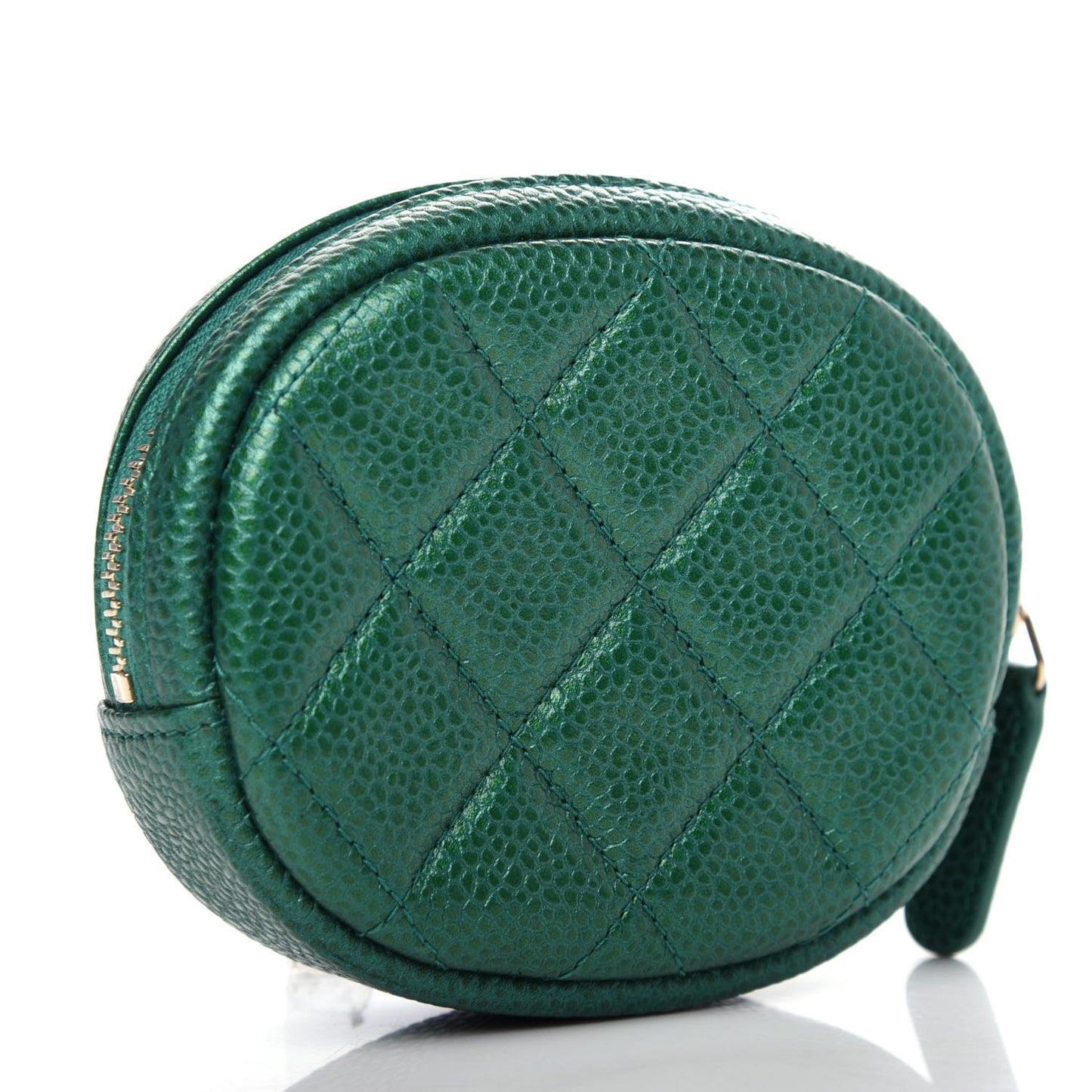 Metallic Caviar Quilted Zip Around Classic Coin Purse Green