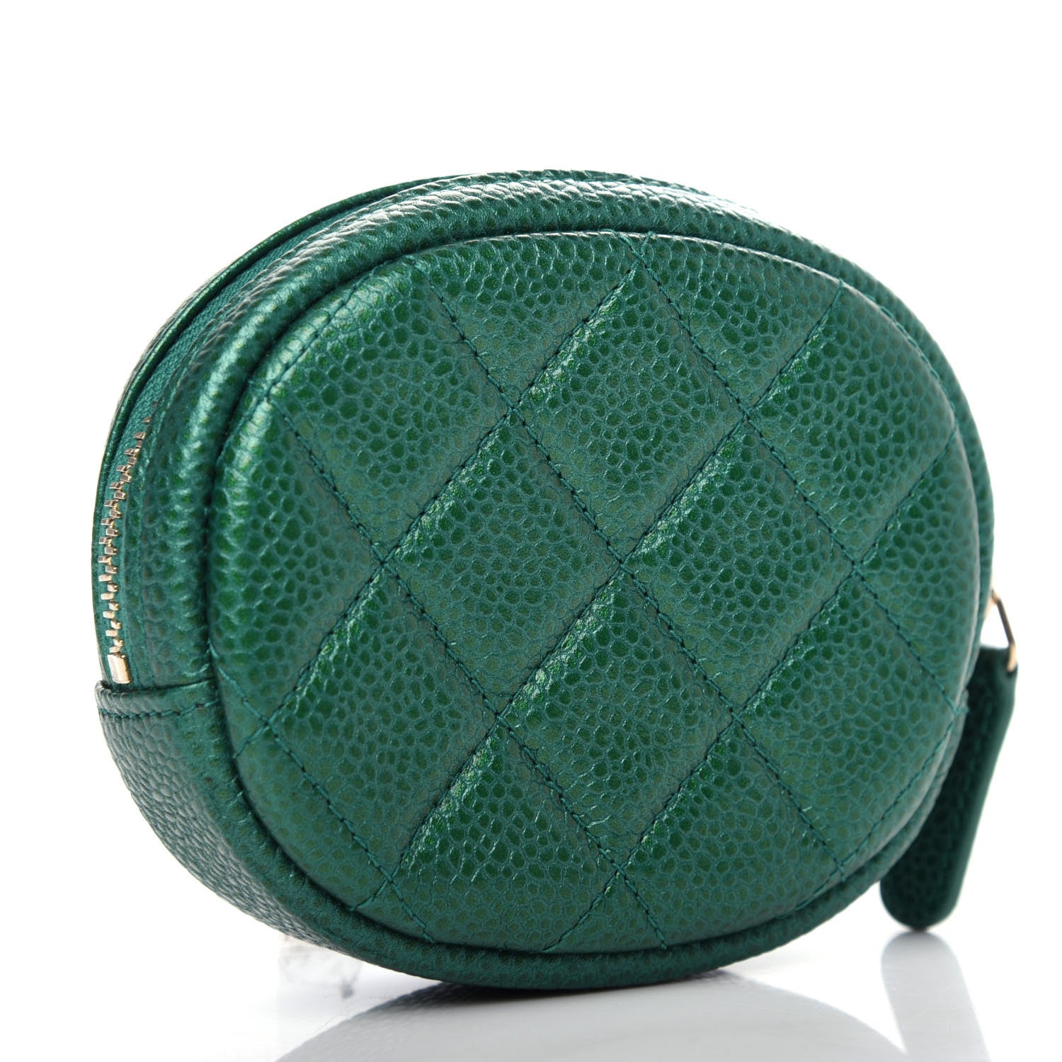 Chanel Metallic Caviar Quilted Zip Around Classic Coin Purse Green 3 of 7