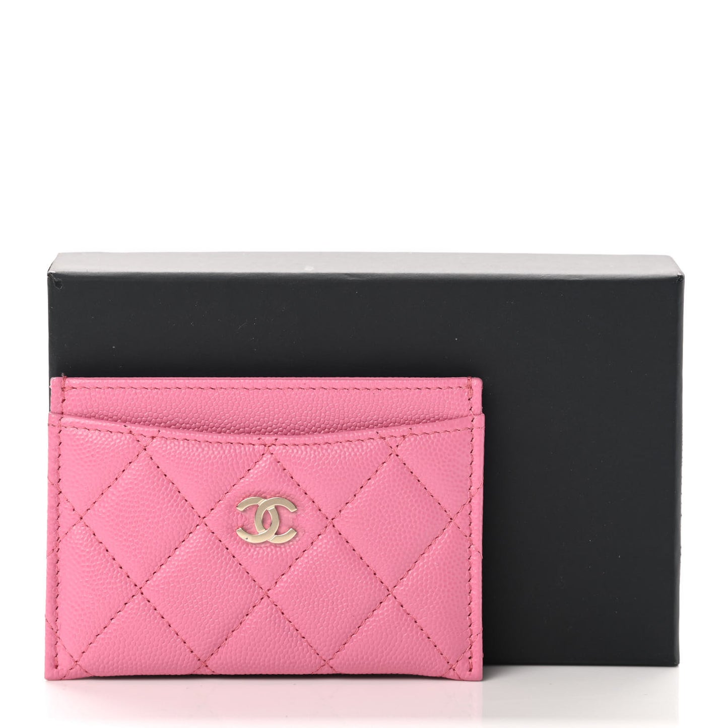 Caviar Quilted Card Holder Pink