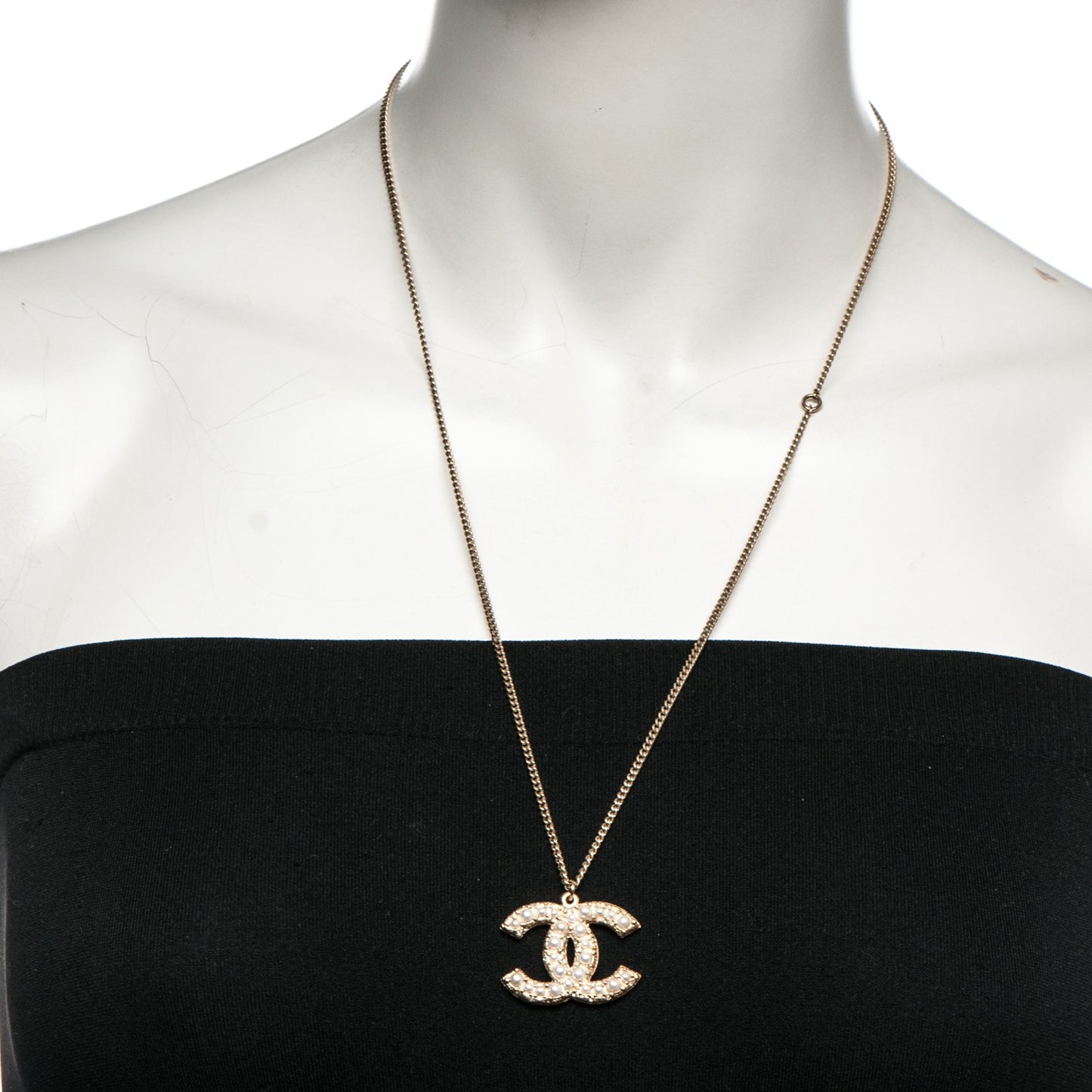 Pearl CC Pendant Necklace Gold