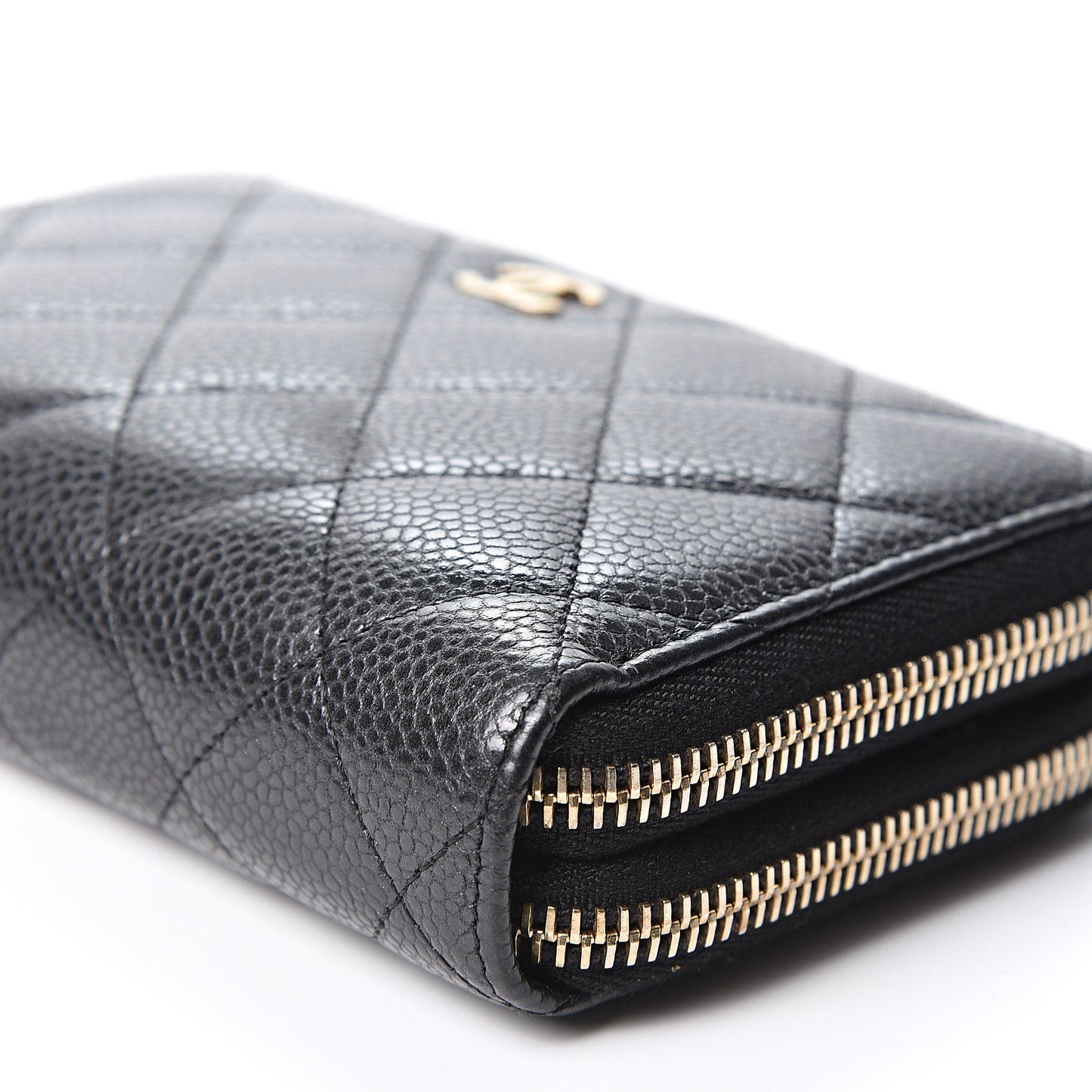 Caviar Quilted Large Gusset Double Zip Around Wallet Black