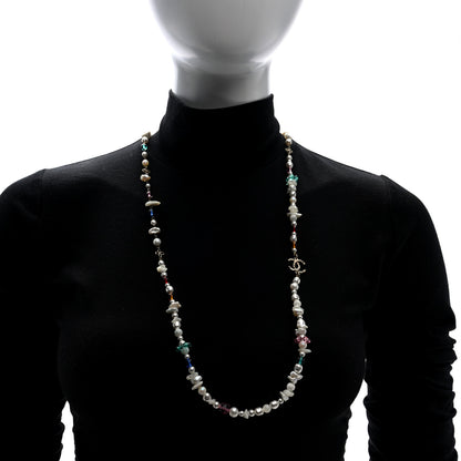 Chanel Pearl Crystal CC Long Strand Necklace Gold Multicolor 5 of 5